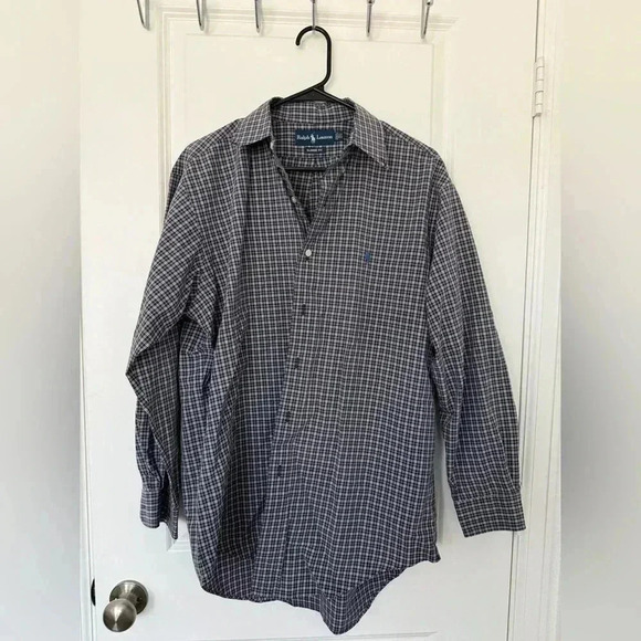 Ralph Lauren Moore Blue Plaid Pony Mens Long Sleeve Button Up Shirt Size XL - Picture 1 of 8